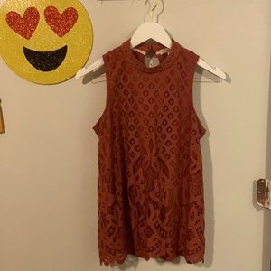 Burnt orange sleeveless lace shirt